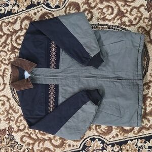 Vintage Canvas Chore Coat Work Jacket Corduroy Collar Western Pattern Retro 90s